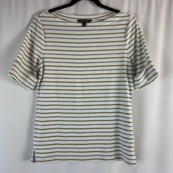 Lauren Ralph Lauren top Color: withe / beige/ gray Size: L - Picture 1 of 10